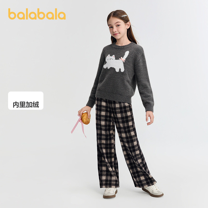 巴拉巴拉balaOne童装女童加绒直筒儿童裤子2025冬装新款复古格纹,童装/婴儿装/亲子装,运动裤卫裤,淘宝优惠券,粉丝福利购,淘宝优惠卷