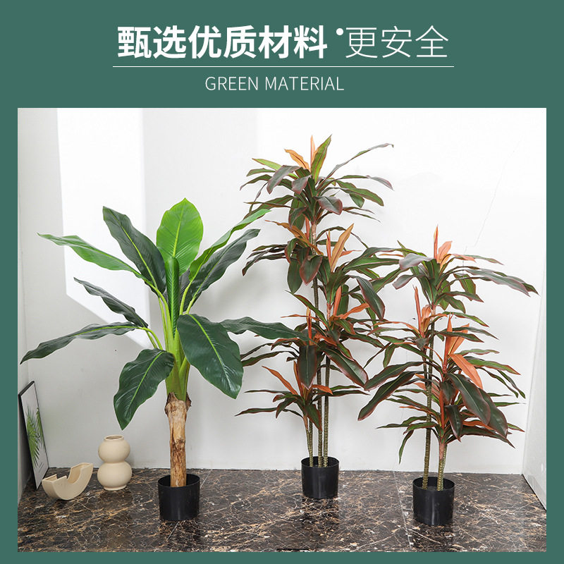 仿真植物红铁树盆栽 假植物盆景室内酒店装饰绿植摆件芭蕉树包