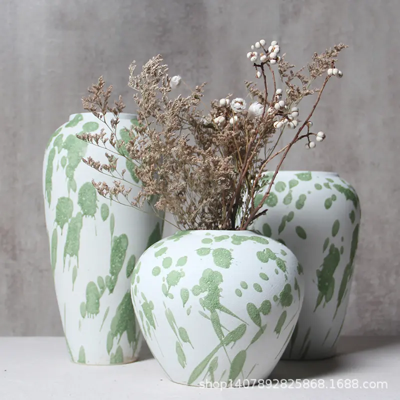 景德镇陶瓷花瓶土陶罐摆件客厅插花欧式复古花瓶水培桌面多肉花盆