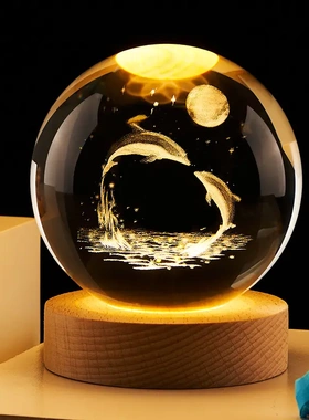 新款毕业纪念3D水晶球发光小夜灯