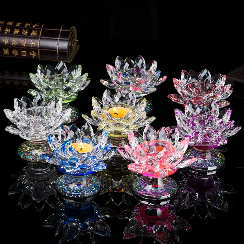 高脚水晶玻璃工艺品摆件莲花酥油