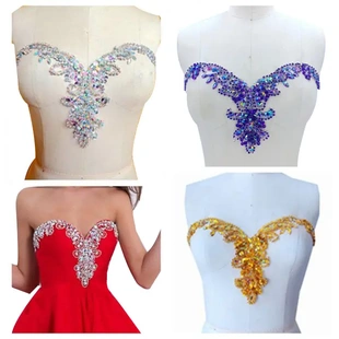 多色纯手工缝制水钻贴花钉珠亮片衣领贴花DIY婚纱礼服装饰辅料