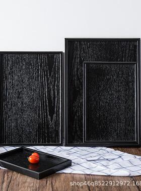 直销日式黑色木制托盘长方果盘木质茶盘酒店餐盘实木盘子PPH-12