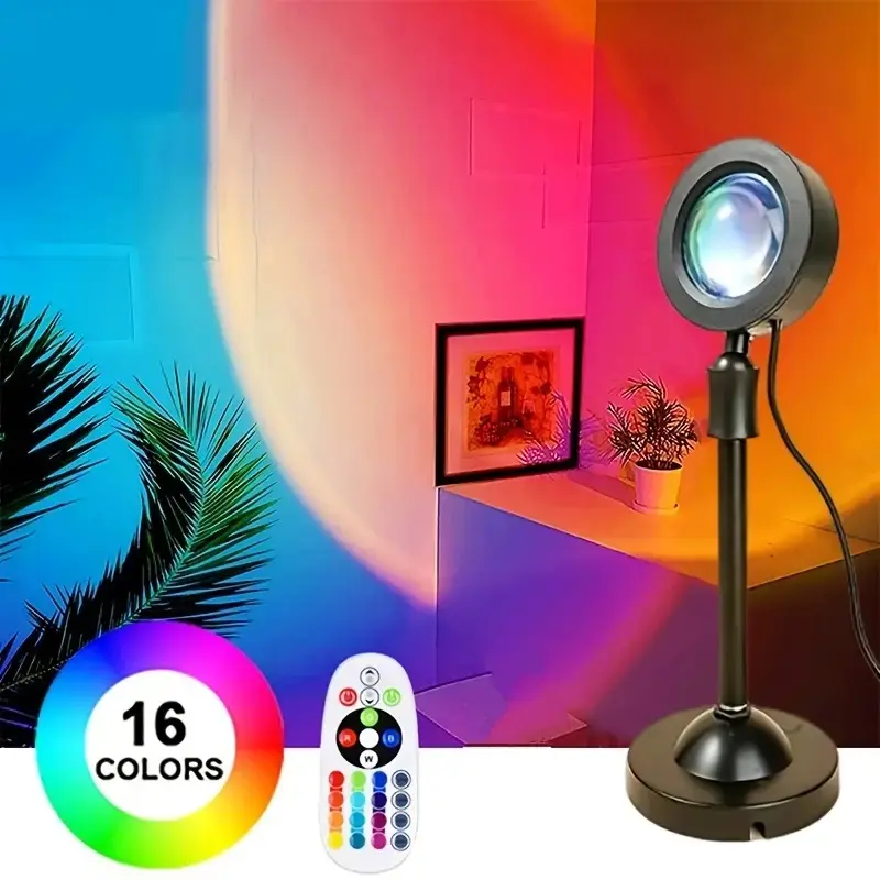 电商夕阳投影仪USB节日装饰灯可旋转气氛灯彩虹投影灯RGB16色5V