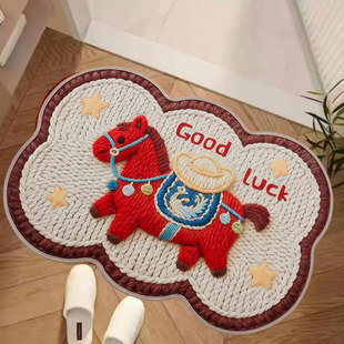 新年马年亚麻编织纹浴室地垫防滑吸水脚垫卫生间门口垫子厕所门垫