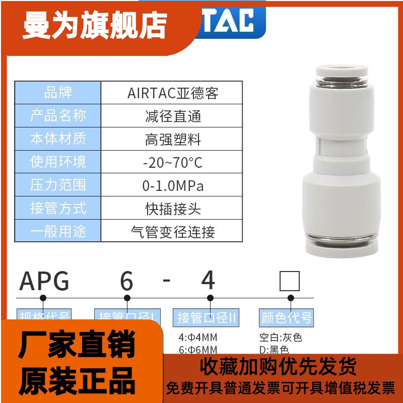 原装正品亚德客气IWA管头通变径接APG-4直/8-4/8-6/10-66/10-8/12