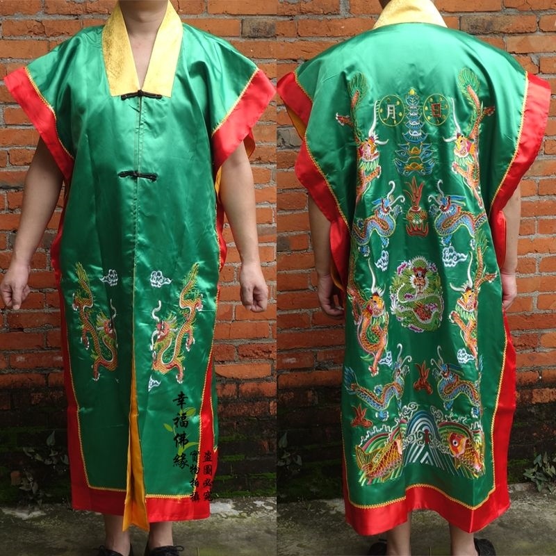 新款九龙衣道服法衣经衣高功衣道袍长袍红黄无袖长衣袖前龙款