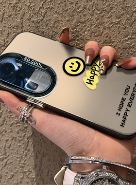 适用opporeno10pro手机壳黄色笑脸磨砂高级感Findx5/6pro外硅胶全包防摔6/8pro十外网红新款7男女reno9套潮牌