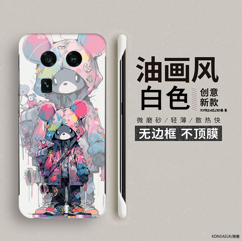 油画背包小熊适用oppofindx5pro手机壳findx6无边框OPPO防摔findx2硬壳findx5天玑pro保护套x3摄影师0pp0高级