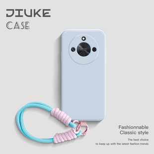 适用于荣耀X50手机壳液态硅胶X50i新款 全包防摔带挂绳HONOR烟蓝灰纯色磨砂简约荣耀X50GT保护套男女超薄软壳