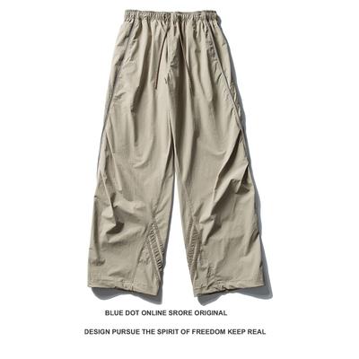 日系复古青年条纹休闲裤男女潮牌秋季防泼水速干宽松直筒阔腿长裤