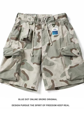 日系复古青年重磅复古迷彩宽松工装短裤男cityboy休闲五分中裤潮