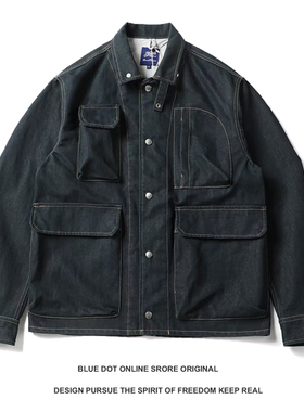 日系复古巴恩风牛仔重磅工装宽松潮外套男士春秋季军事多口袋夹克
