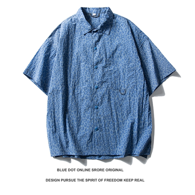 日系潮牌轻量化速干短袖衬衫男夏季豹纹迷彩宽松情侣凉感半袖衬衣