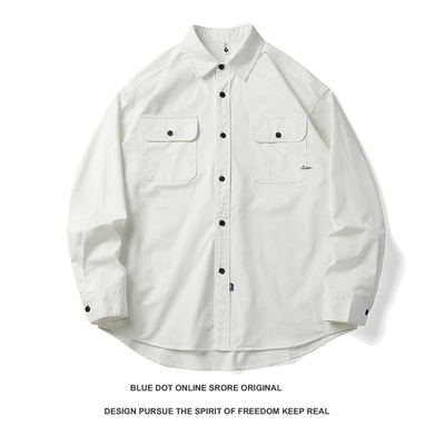 日系复古纯色长袖衬衫男春秋潮流宽松百搭纯棉衬衣廓形工装外套