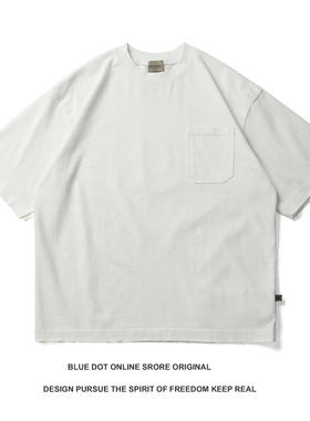 日系复古青年潮牌贴补做旧磨边260水洗休闲短袖T恤男夏季宽松TEE