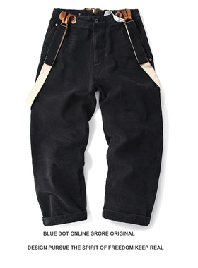 日系复古平替-RL  Vintage粗犷重磅帆布做旧炸花背带甲板工装裤