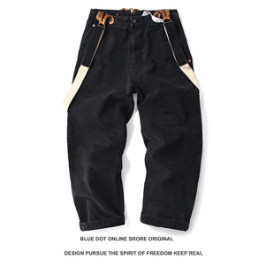 日系复古平替-RL  Vintage粗犷重磅帆布做旧炸花背带甲板工装裤