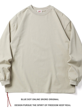 日系复古重磅T恤青年beams平替小红绳长袖T恤纯棉小领口宽松t恤