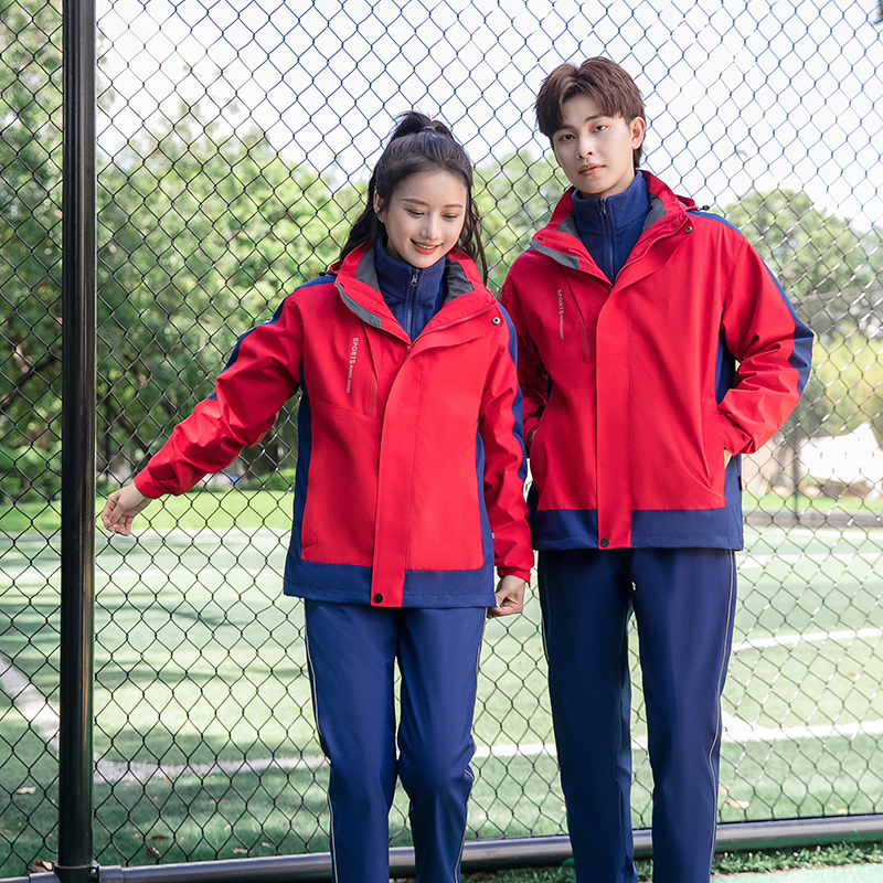 初中生三合一冲锋衣冬季校服三件装加绒加厚班服高中学生保暖外套