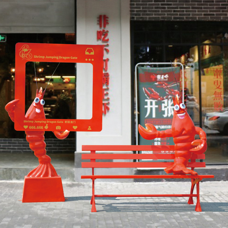 仿真动物龙虾模型玻璃钢雕塑餐厅大排档门店发光招牌网红落地摆件