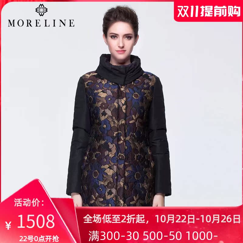 沐兰冬季女装复古立领花色大码棉服女中长款外套