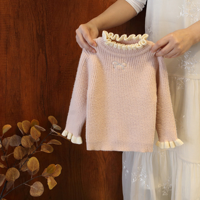 女童加厚毛衣秋冬款儿童加绒半高领打底上衣宝宝洋气公主保暖衣服