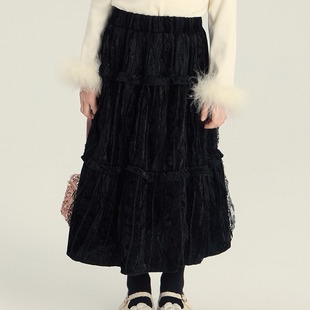 童裙2025冬装中大女童韩版蕾丝半身裙精致百搭提花长裙子超好看