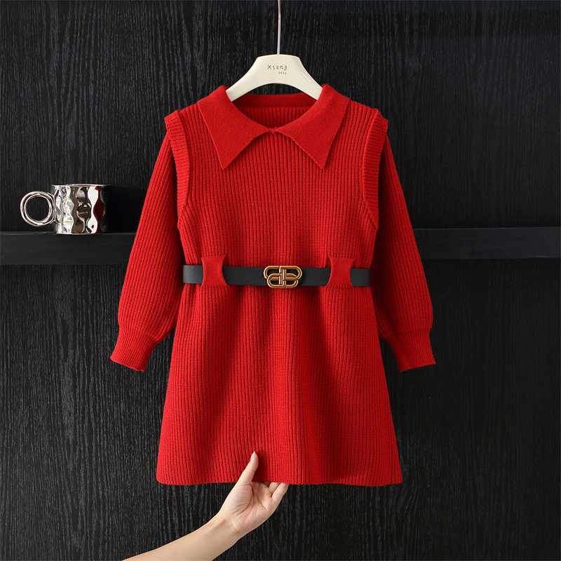 毛衣裙连衣裙小香风女童秋冬翻领