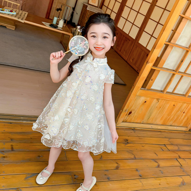 女童2025夏季新款韩版时尚百搭甜美宽松刺绣爱心公主裙中小童宝宝