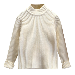 女童加厚款基础打底衫毛衣秋冬款儿童白色内搭针织衫大童黑色上衣