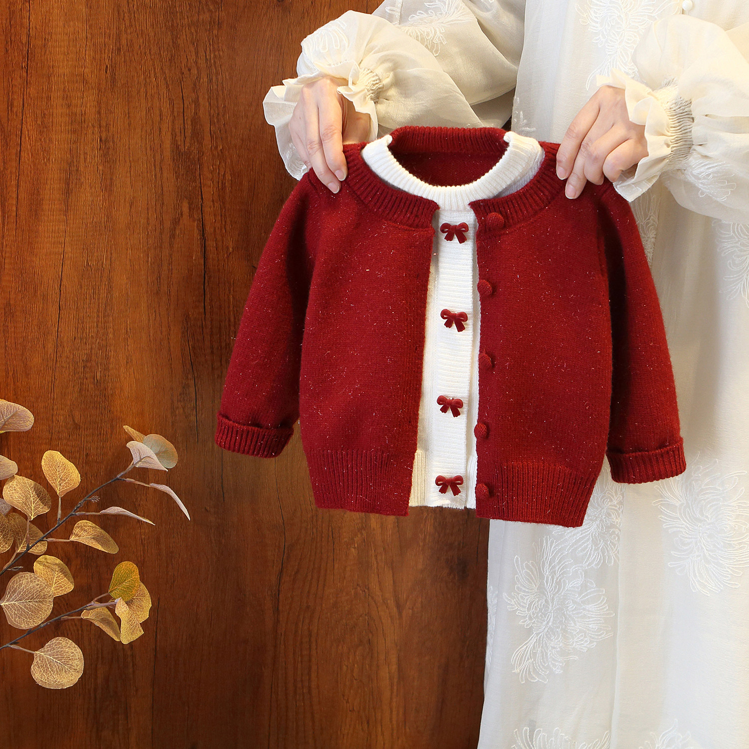 女童2025冬季新款加绒加厚时尚蝴蝶结针织开衫女宝宝秋冬毛衣外套