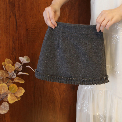 女童秋冬加厚毛呢半身裙女高腰荷叶边A字短裙百搭防走光公主裙潮