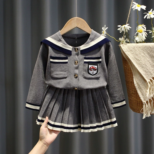 Трикотажный детский комплект, детская юбка в складку, платье-свитер, популярно в интернете, плиссированная юбка, в западном стиле