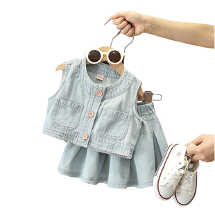 女童牛仔套装夏季2026新款儿童洋气短裙时髦宝宝小女孩两件套薄款