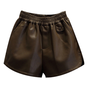 女童pu皮短裤秋冬款儿童时髦洋气靴裤女孩外穿打底皮裤中大童靴裤