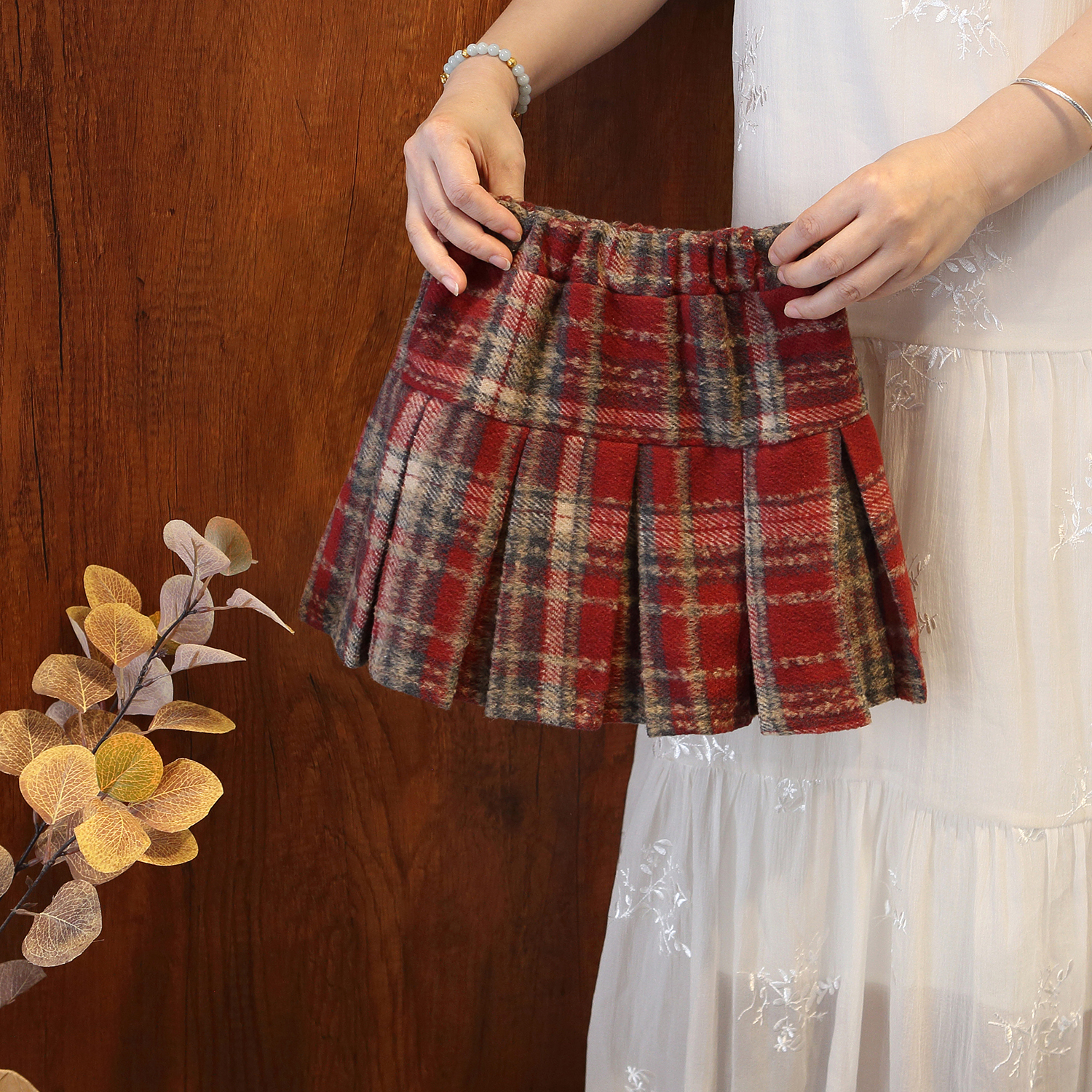 女童格子加绒半身裙秋冬2025新款儿童洋气新年圣诞百褶裙宝宝短裙