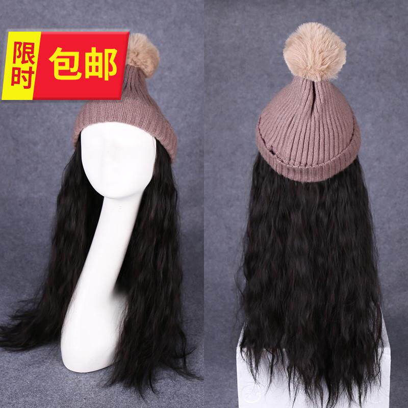 适合短头发戴a的蓄发帽子女毛线 甜美可爱真毛假发帽子一体 时尚|ruв категории Аксессуары, шляпа - от Buy2taobao.com для оказания профессиональной услуги покупки агента Taobao