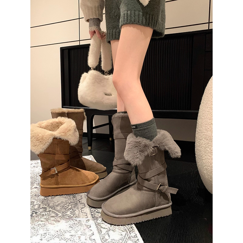 厚底长筒雪地靴女款羊皮毛一体冬季加绒加厚骑士靴户外保暖棉鞋潮