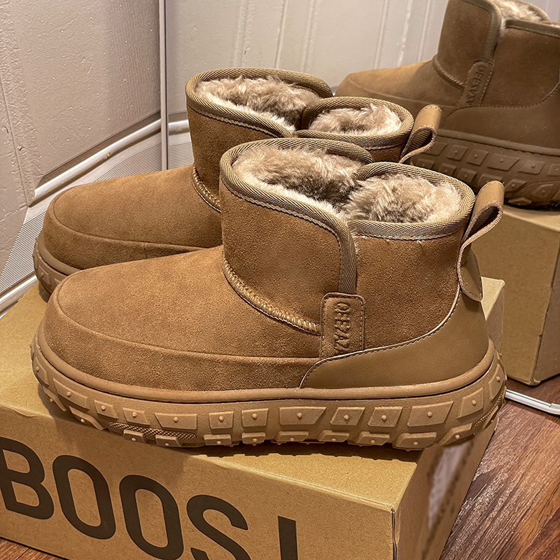 桑坡村轮胎雪地靴男士短筒防滑厚底冬季新款户外加绒加厚东北棉鞋