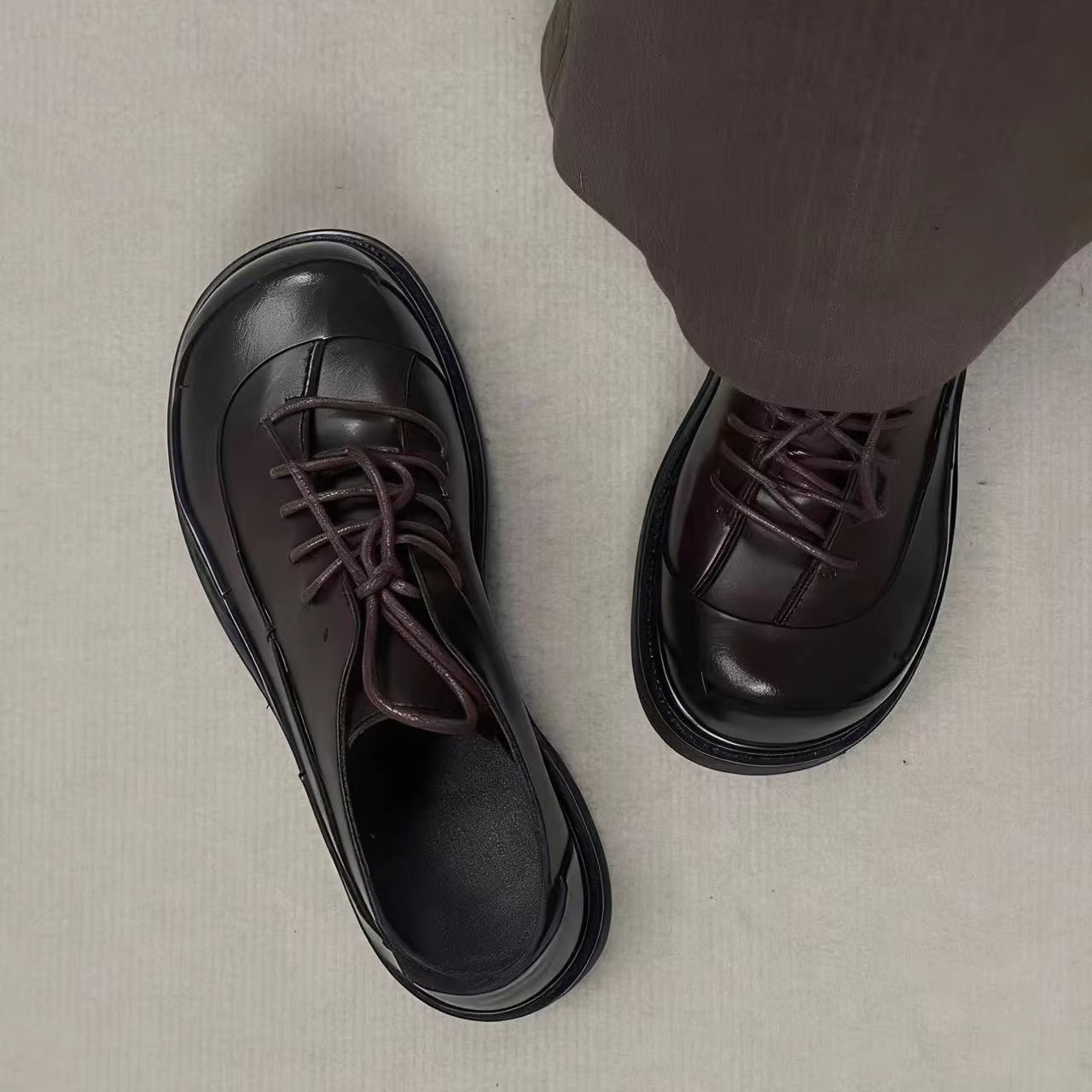 棕色皮鞋男Cleanfit大头德比鞋厚底增高手工复古乐福鞋潮通勤鞋子,流行男鞋,休闲皮鞋,淘宝优惠券,粉丝福利购,淘宝优惠卷