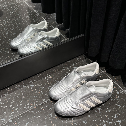 真皮银色跆拳道德训鞋女款男秋季2025新款复古运动训练休闲板鞋潮