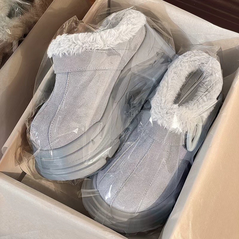 丑萌大头雪地靴男女款冬季新款户外加绒保暖厚底增高包头半拖鞋潮