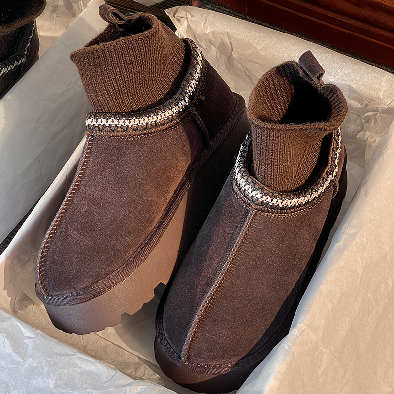 桑坡村雷云色厚底袜筒雪地靴女款冬季2025新款羊皮毛一体保暖棉靴