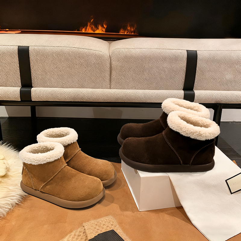 小土豆加绒大头丑萌雪地靴男女冬季棉鞋长筒防寒一脚蹬穆勒毛毛鞋