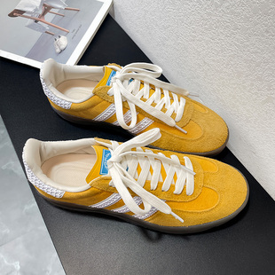 【德国正品】德训鞋2026新款草莓熊男拼色绒面黄色增高春季运动鞋