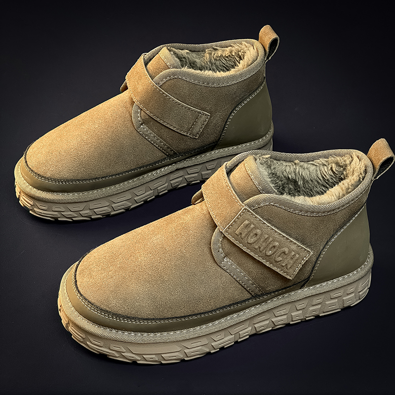 桑坡雪地靴男款防水防滑2025新款冬季加绒加厚保暖羊皮毛一体棉鞋