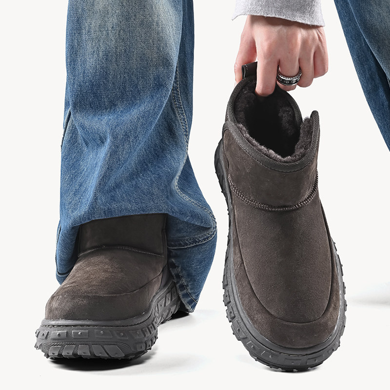 桑坡雪地靴皮毛一体男士冬季加绒加厚保暖2025新款厚底增高棉鞋潮