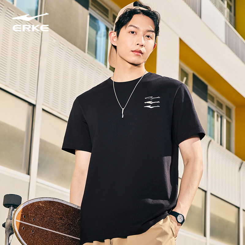 鸿星尔克短袖男2025夏季新款男士休闲纯棉上衣男装运动t恤男款 男