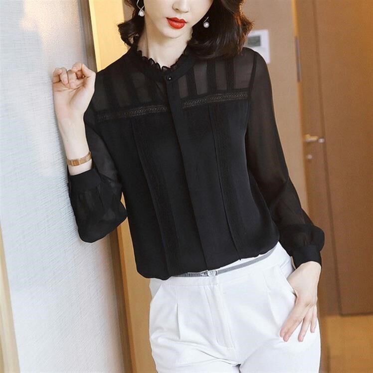 Heavy Real silk Lace 2020 new pattern Long sleeve jacket Primer Chao Ma fashion Versatile black shirt shirtin the Women's clothing/Boutique , Shirt  category - from Buy2taobao.com to provide professional Taobao agent buy service
